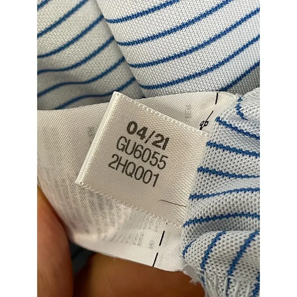 Adidas Mens Polo Shirt Size L Blue Striped Short Sleeve Performance‎ Golf